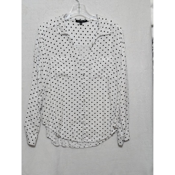 Velvet Heart Tops - Velvet Heart Womens XL Polka Dot Button Down Blouse White Black Long Sleeve Top